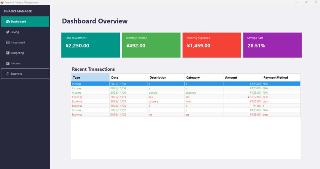 finance dashboard